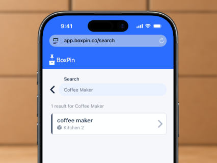 Searching BoxPin and finding the box that holds the item